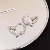 Rhinestone Heart Earrings 925 Silver CZ Stud Wedding Jewelry