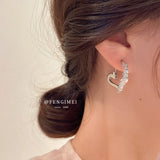 Rhinestone Heart Earrings 925 Silver CZ Stud Wedding Jewelry