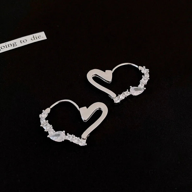 Rhinestone Heart Earrings 925 Silver CZ Stud Wedding Jewelry