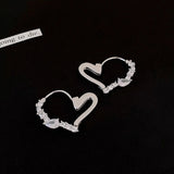 Rhinestone Heart Earrings 925 Silver CZ Stud Wedding Jewelry