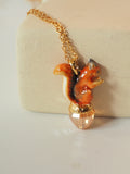 Lovely Squirrel Picking Fruit Pendant Necklace For Women