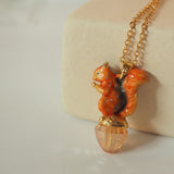 Lovely Squirrel Picking Fruit Pendant Necklace For Women
