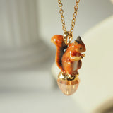 Lovely Squirrel Picking Fruit Pendant Necklace For Women