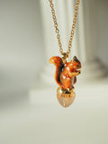 Lovely Squirrel Picking Fruit Pendant Necklace For Women
