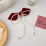 Velvet Faux Pearl Bowknot Hair Clip Hairpins Women Girls Headwear MS101