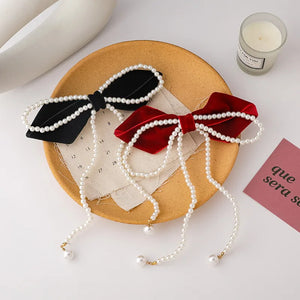 Velvet Faux Pearl Bowknot Hair Clip Hairpins Women Girls Headwear MS101