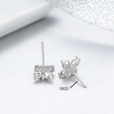 925 Silver Flower CZ Stud Earrings For Women Girls Kids