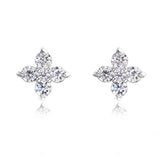 925 Silver Flower CZ Stud Earrings For Women Girls Kids