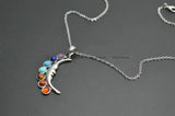 Metal Moon 7 Stone Cabochons Chakra Pendant Necklace