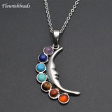 Metal Moon 7 Stone Cabochons Chakra Pendant Necklace