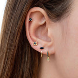 925 Silver Crystal CZ Hoop Earring Black/White Pendant Circle Ear Buckle