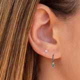 925 Silver Crystal CZ Hoop Earring Black/White Pendant Circle Ear Buckle
