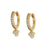 925 Silver Crystal CZ Hoop Earring Black/White Pendant Circle Ear Buckle