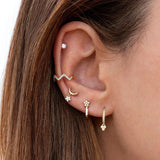 925 Silver Crystal CZ Hoop Earring Black/White Pendant Circle Ear Buckle