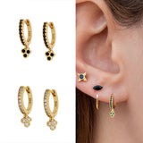 925 Silver Crystal CZ Hoop Earring Black/White Pendant Circle Ear Buckle