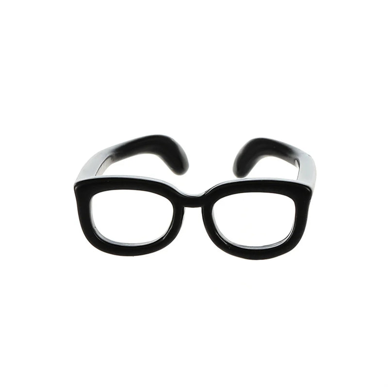 Mini Glasses Ring for Women Eyeglass Frame Adjustable Opening Metal Jewelry