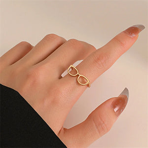 Mini Glasses Ring for Women Eyeglass Frame Adjustable Opening Metal Jewelry