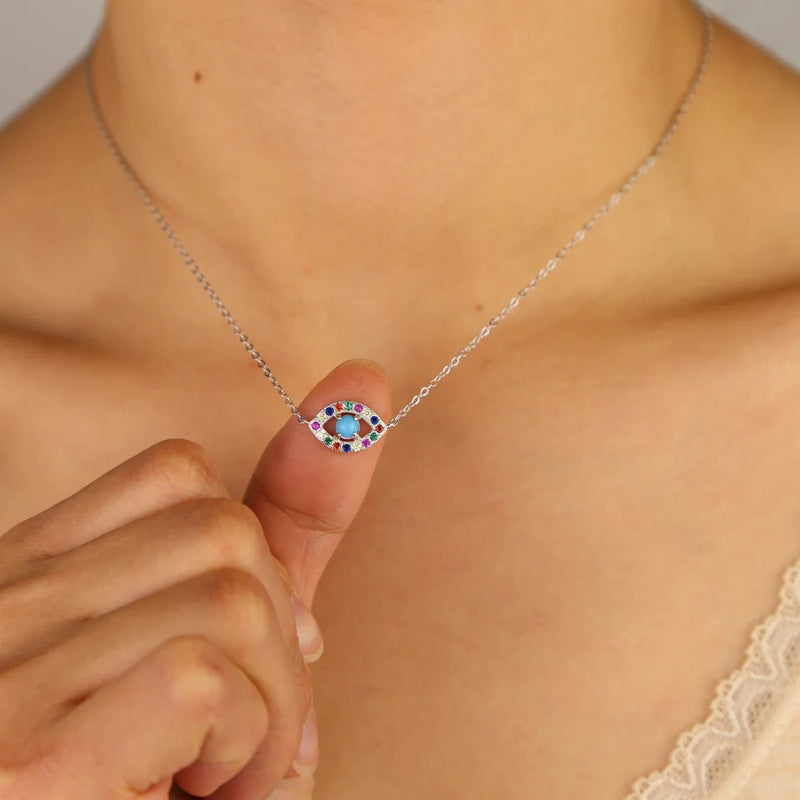 925 Sterling Silver Evil Eye Cross Link Chain Necklace
