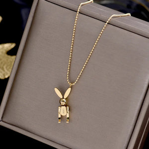 Mobile Rabbit Pendant Necklace 316L Titanium Steel Jewelry Woman Gift