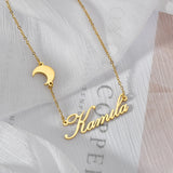 Moon Nameplate Pendant Necklace Stainless Steel Chain for Women