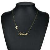 Moon Nameplate Pendant Necklace Stainless Steel Chain for Women