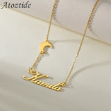 Moon Nameplate Pendant Necklace Stainless Steel Chain for Women