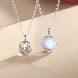 Moonstone Round Pendant Necklace Deer Star Choker 925 Silver Chain Girls Gift