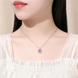 Moonstone Round Pendant Necklace Deer Star Choker 925 Silver Chain Girls Gift