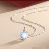 Moonstone Round Pendant Necklace Deer Star Choker 925 Silver Chain Girls Gift