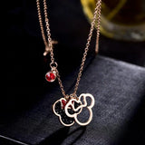 Mouse Necklace Women Bow Titanium Steel Pendant Crystals Cartoon Charm Jewelry