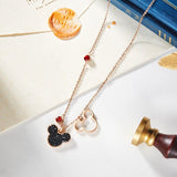 Mouse Necklace Women Bow Titanium Steel Pendant Crystals Cartoon Charm Jewelry