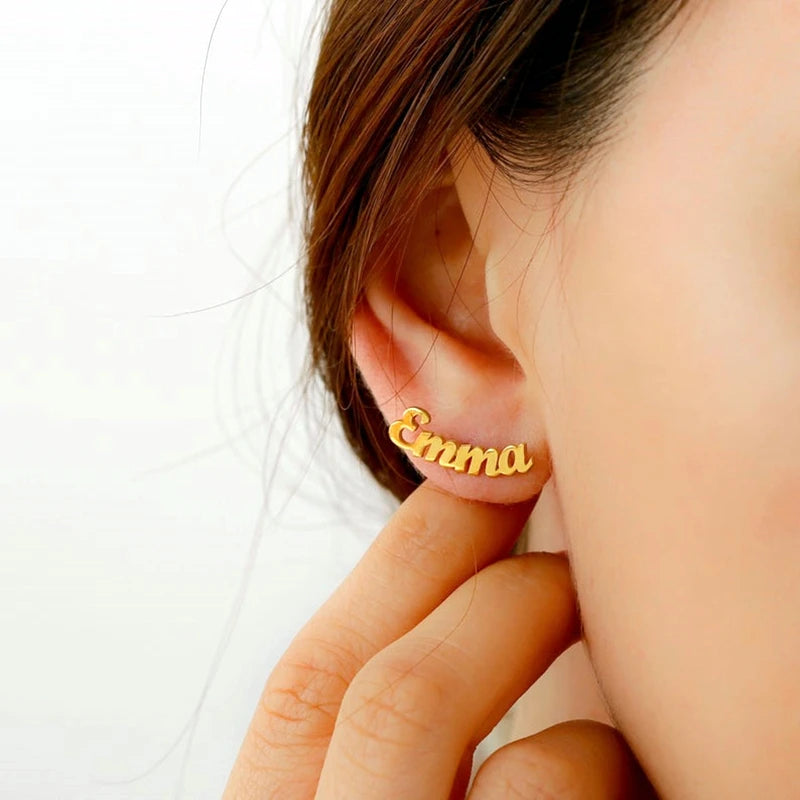 Letter Initials Stud Earrings Stainless Steel Personalized
