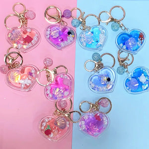 Ocean Animal Doll Liquid Keychain Heart Shape Moving Liquid Keyring