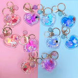 Ocean Animal Doll Liquid Keychain Heart Shape Moving Liquid Keyring