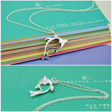 925 Sterling Silver Ocean Fish Pendant Necklace Hollow Dolphin Choker