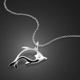925 Sterling Silver Ocean Fish Pendant Necklace Hollow Dolphin Choker