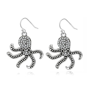 Octopus Earrings with Zircon 925 Sterling Silver Drop Earrings for Women