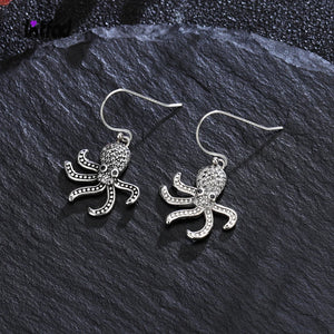 Octopus Earrings with Zircon 925 Sterling Silver Drop Earrings for Women