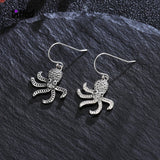 Octopus Earrings with Zircon 925 Sterling Silver Drop Earrings for Women