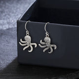 Octopus Earrings with Zircon 925 Sterling Silver Drop Earrings for Women