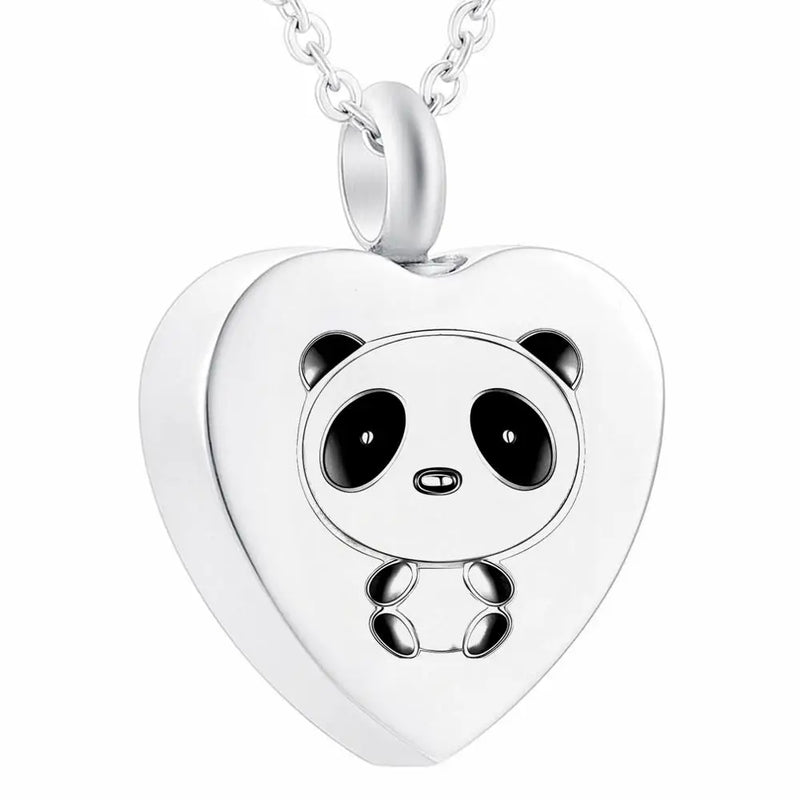 Panda Engraved Heart Urns Necklace Memorial Pendant