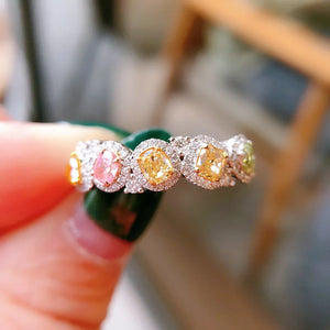 Geometric Crystal Pear Drop Silver Rings for Women