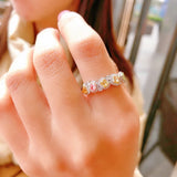 Geometric Crystal Pear Drop Silver Rings for Women