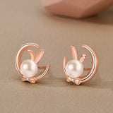 Sterling Silver Rabbit Moon Pendant Necklace for Ladies