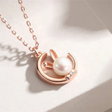 Sterling Silver Rabbit Moon Pendant Necklace for Ladies
