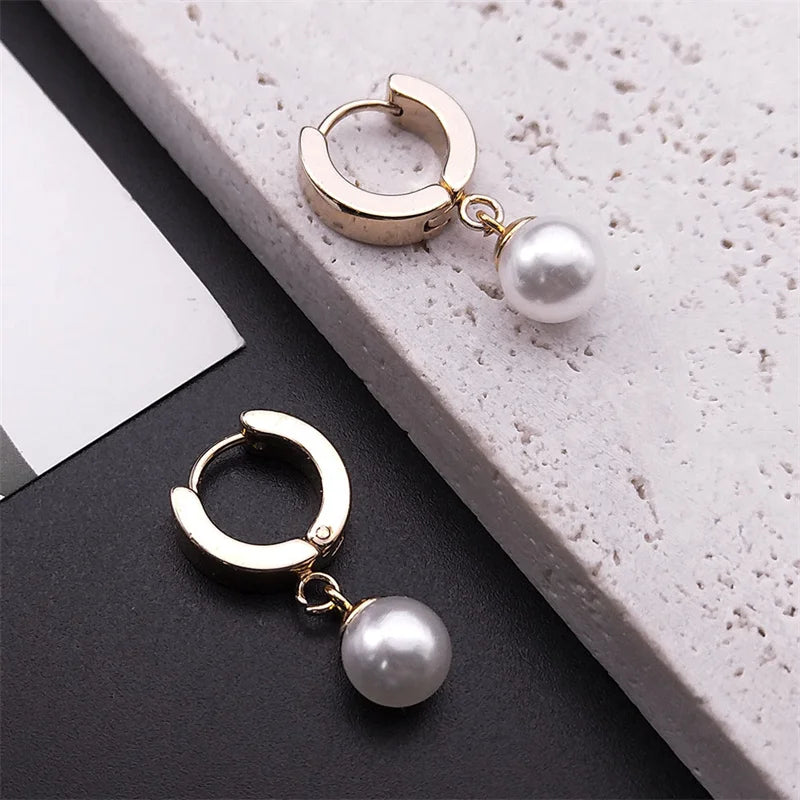 Pearl Studs Hoop Earrings Stainless Steel Minimalist Tiny Hoops Wedding Gift