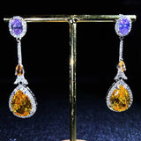 Pendant Crystal Earrings Silver Yellow Water Drop Charm Earring