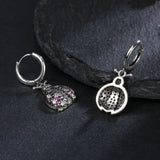 Pink Beetle 925 Sterling Silver Hoop Earrings Zircon Inlaid Stylish Fine Jewelry