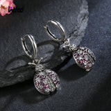 Pink Beetle 925 Sterling Silver Hoop Earrings Zircon Inlaid Stylish Fine Jewelry