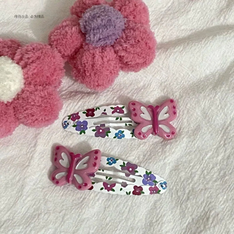 Pink Butterfly Vintage Y2k Hair Clip Flower Pattern 2000s Jewelry